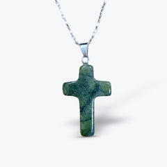 Pendentif Croix en Pierre Naturelle Polie, 15 pierres au choix, bélière et chaîne | 1,8x2,5x4cm