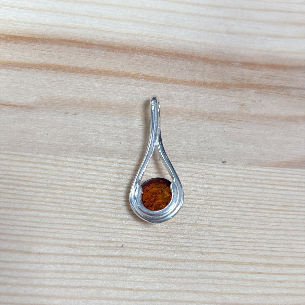 Pendentif Ambre rond Simple argent 925
