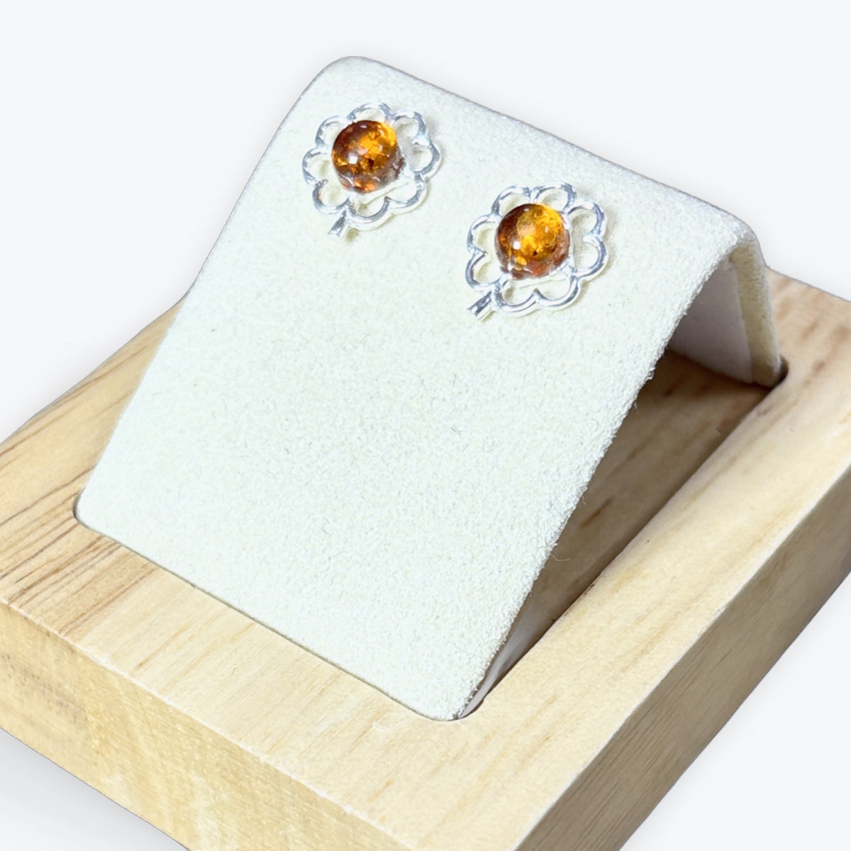 Boucle d'oreilles Ambre Trèfle à 4 feuilles - Argent 925