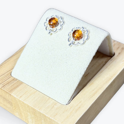 Boucle d'oreilles Ambre Trèfle à 4 feuilles - Argent 925