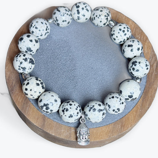 Bracelet Jaspe Dalmatien 12mm Avec Apprêt