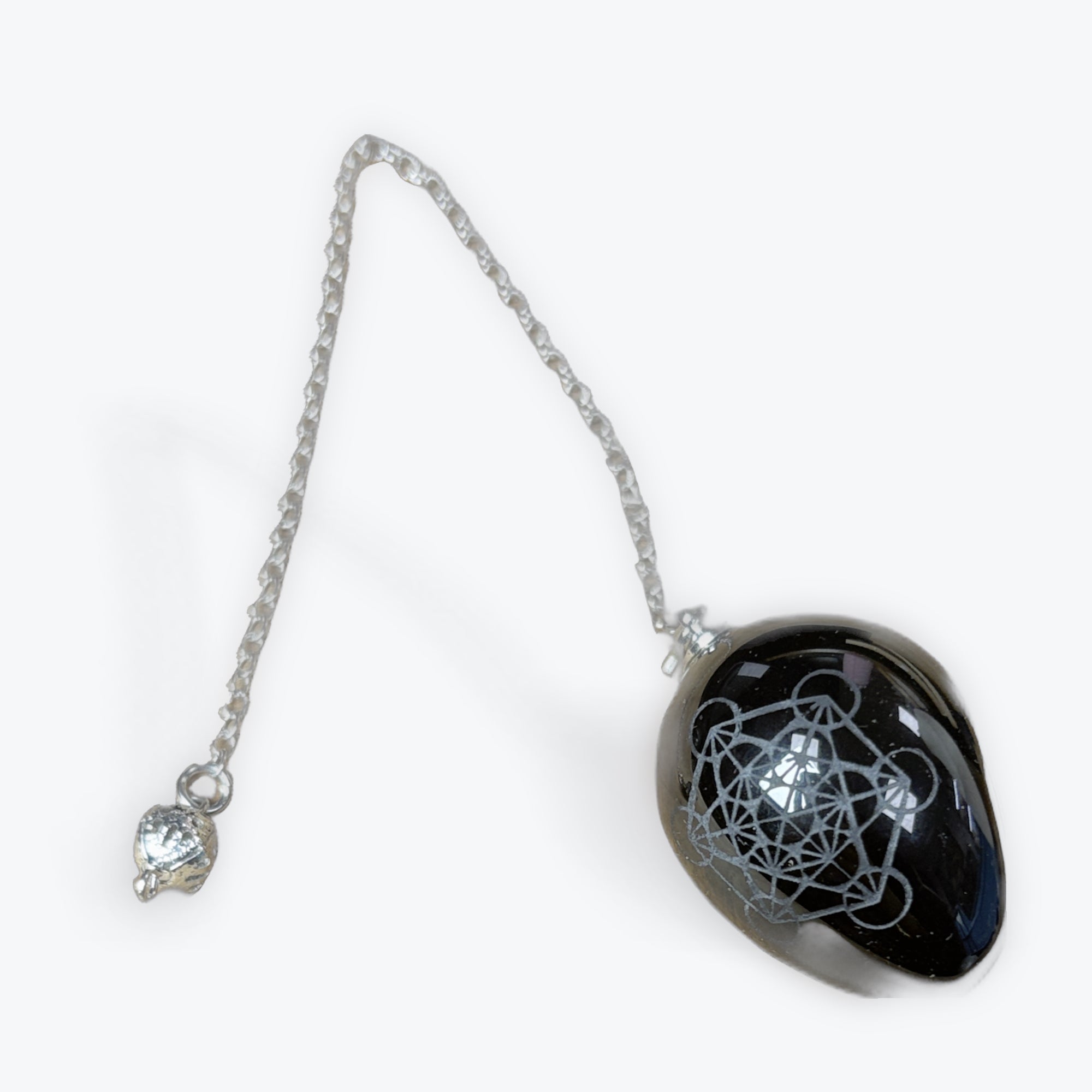 Pendule Obsidienne Noir gravee Metatron | 37gr - 3x4cm