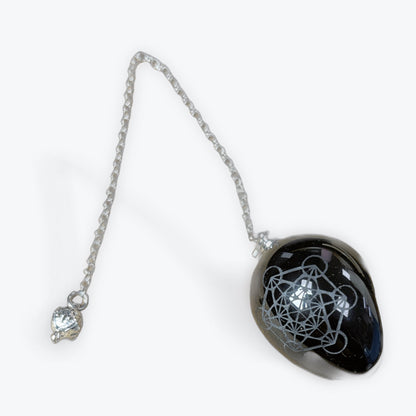 Pendule Obsidienne Noir gravee Metatron | 37gr - 3x4cm