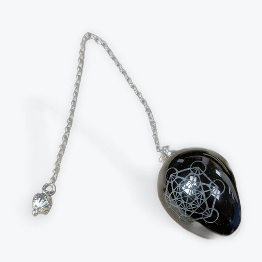 Pendule Obsidienne Noir gravee Metatron | 37gr - 3x4cm