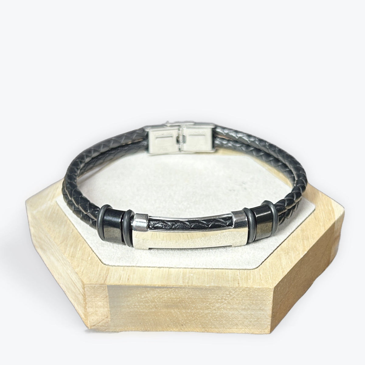 Bracelet Homme Simili Cuir - Acier inoxydable