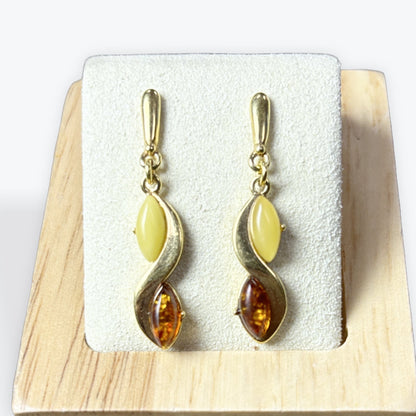 Boucle d'oreilles Ambre  - Vermeil Argent 925