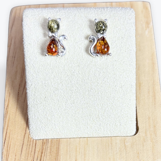 Boucles d'oreilles clou en chat Ambre - Argent 925
