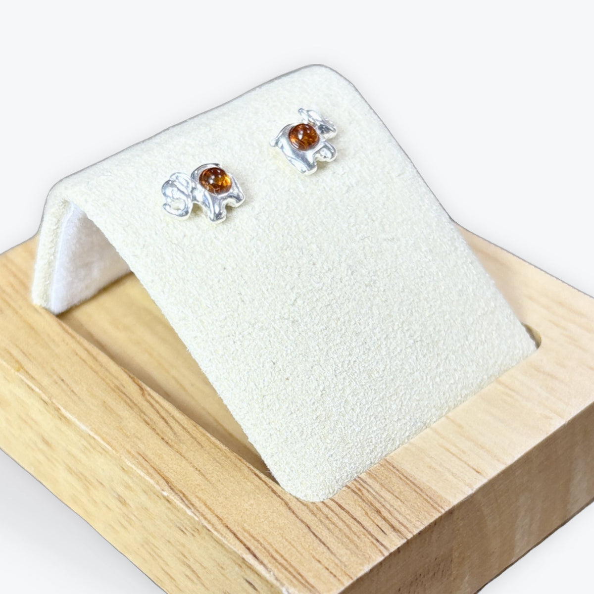 Boucle d'oreilles puces en Ambre à éléphants - Argent 925