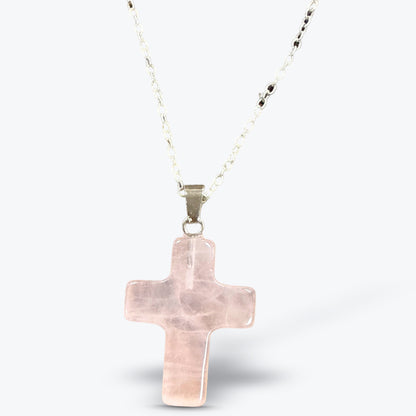 Pendentif Croix en Pierre Naturelle Polie, 15 pierres au choix, bélière et chaîne | 1,8x2,5x4cm