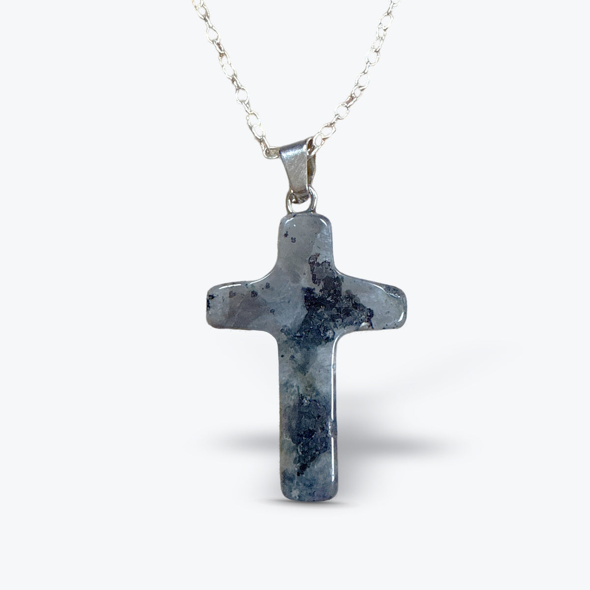 Pendentif Croix en Pierre Naturelle Polie, 15 pierres au choix, bélière et chaîne | 1,8x2,5x4cm