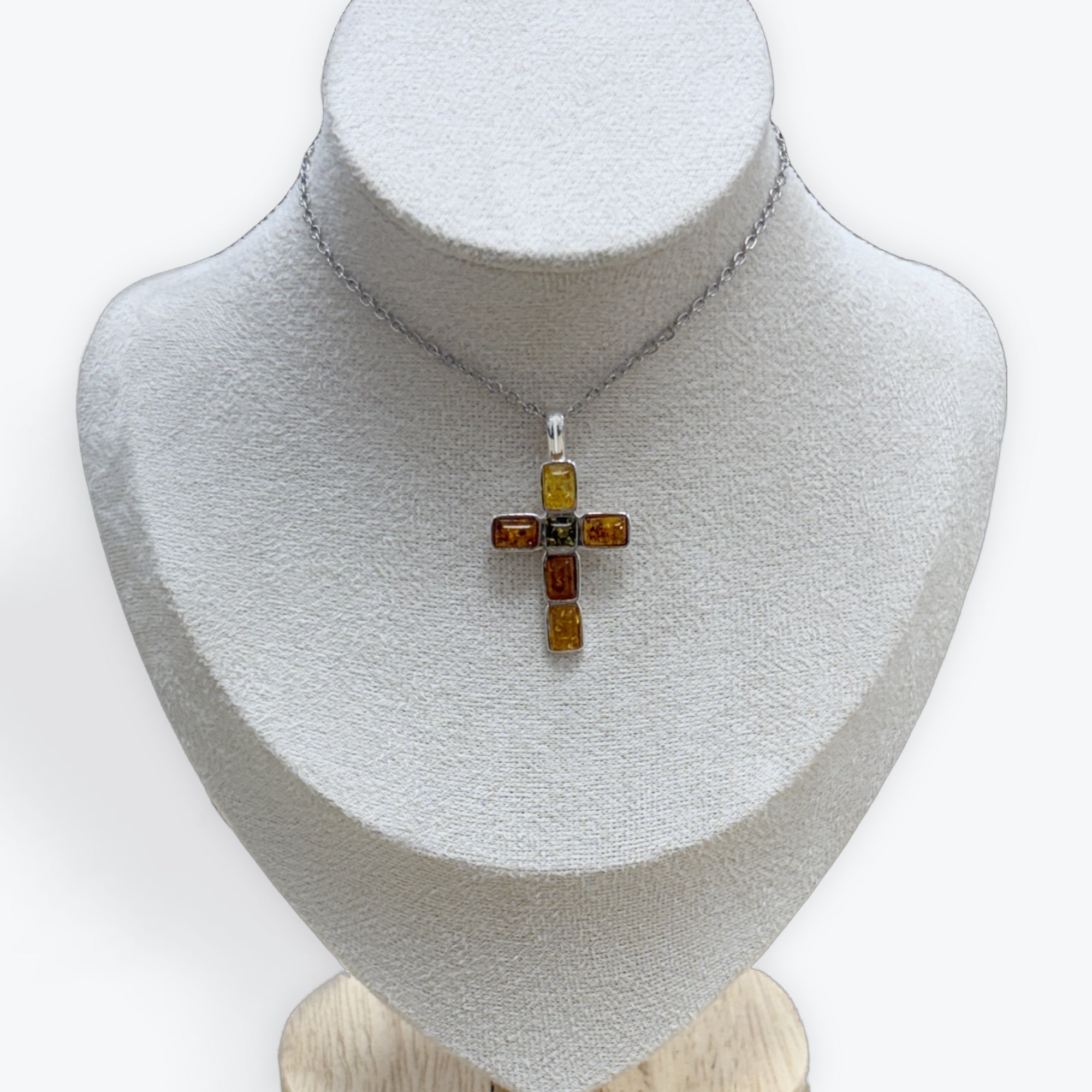 Pendentif Ambre Croix - Argent 925