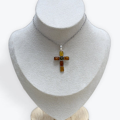 Pendentif Ambre Croix - Argent 925