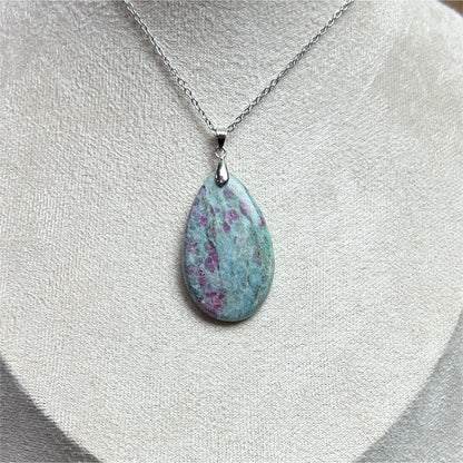 Pendentif | Rubis sur Fuschite avec Beliere en Acier Inox