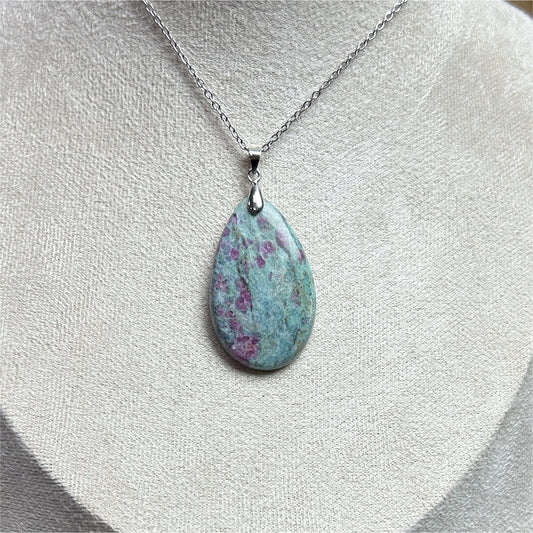 Pendentif | Rubis sur Fuschite avec Beliere en Acier Inox