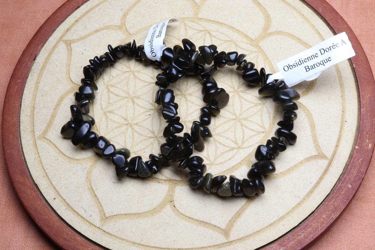 Bracelet Obsidienne Dorée