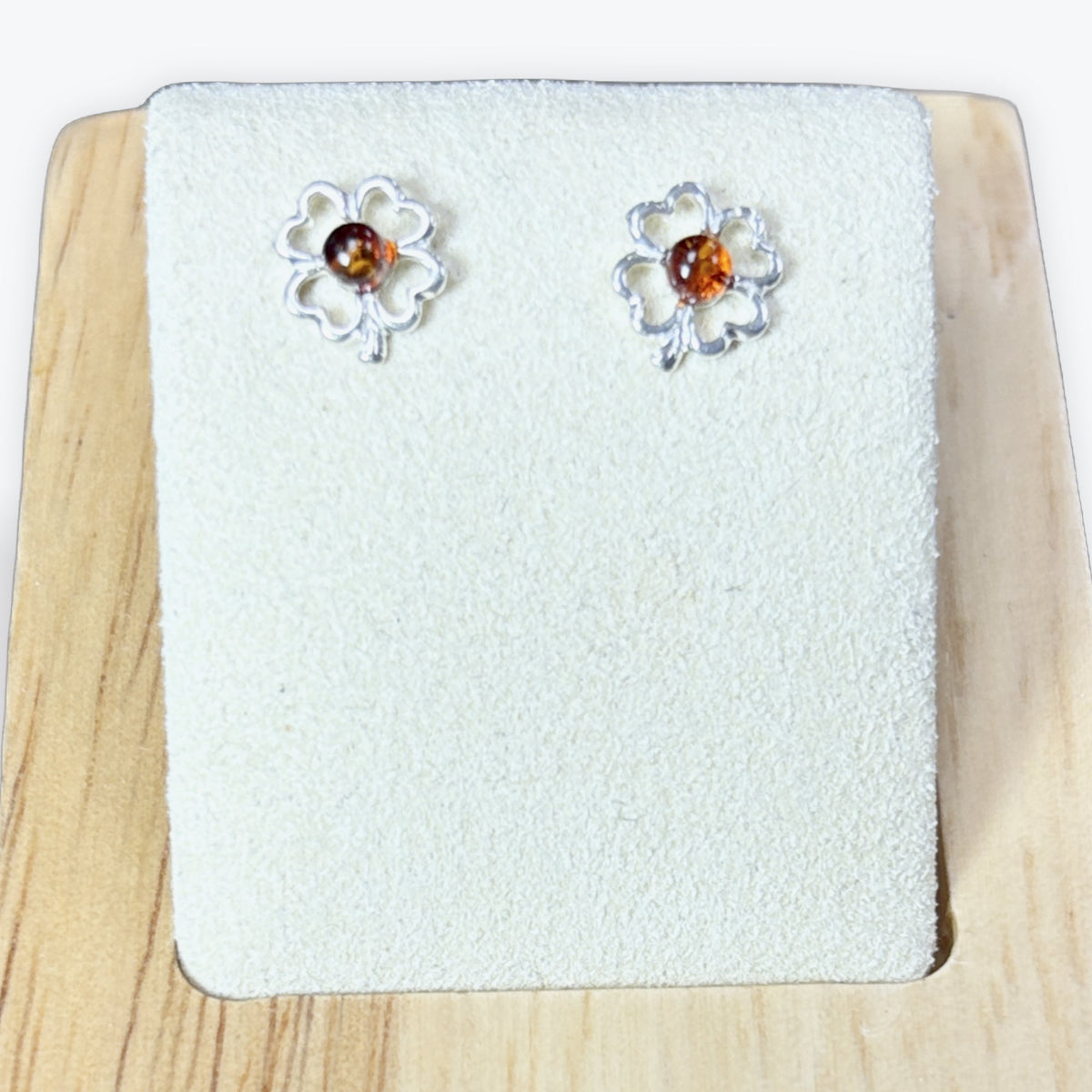 Boucle d'oreilles Ambre Trèfle à 4 feuilles - Argent 925