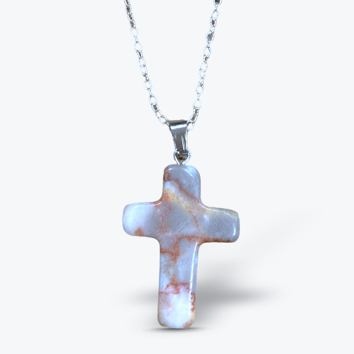 Pendentif Croix en Pierre Naturelle Polie, 15 pierres au choix, bélière et chaîne | 1,8x2,5x4cm