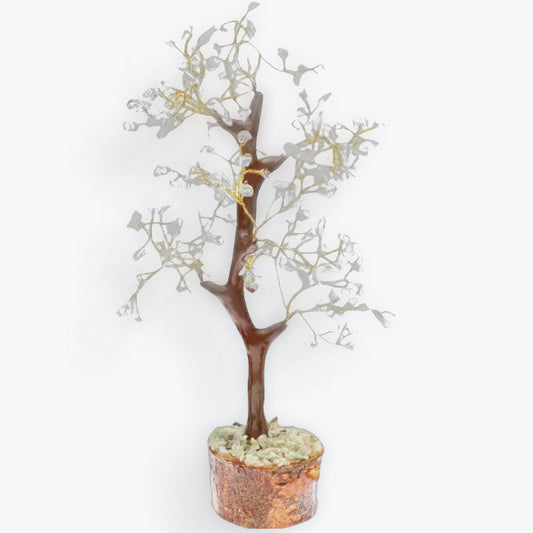 Arbre petit en aigue-marine avec base en bois