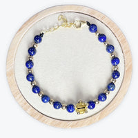 Bracelet En Lapis-lazuli Couronne Dorée + Fermoir