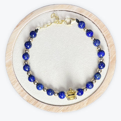 Bracelet En Lapis-lazuli Couronne Dorée + Fermoir