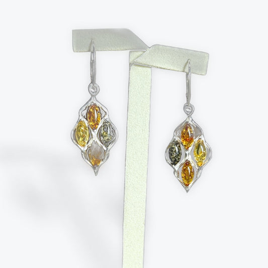 Boucle d'oreilles Ambre avec 8 ambre marquise - Argent 925