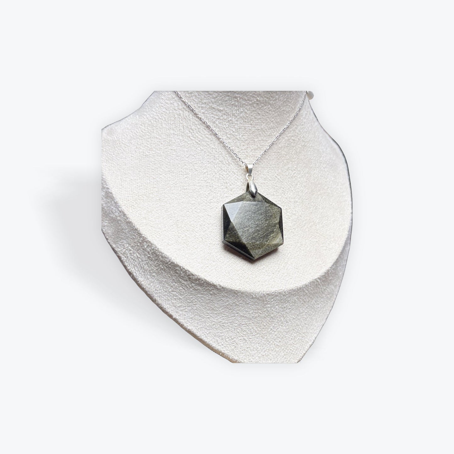 Pendentif obsidienne dorée hexagone
