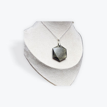 Pendentif obsidienne dorée hexagone