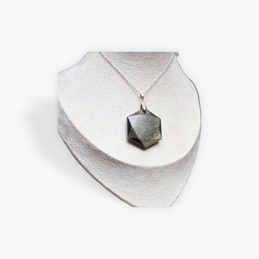 Pendentif obsidienne dorée hexagone