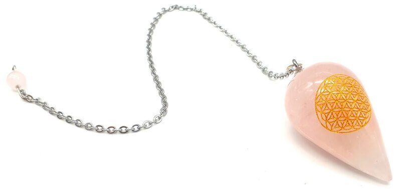 Pendule Gravé Fleur de Vie 4cm — Quartz Rose