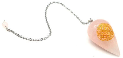 Pendule Gravé Fleur de Vie 4cm — Quartz Rose