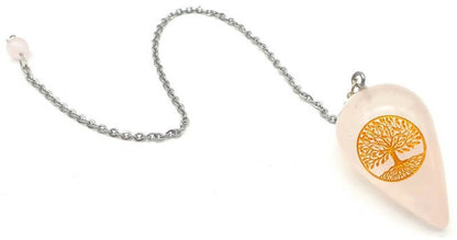 Pendule Gravé Arbre de Vie 4cm — Quartz Rose
