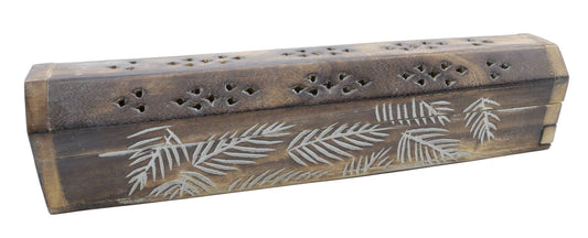 Porte-Encens Bois Coffret Feuilles 30cm