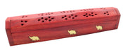 Porte-Encens Bois Coffret Ocre Eléphants 30cm