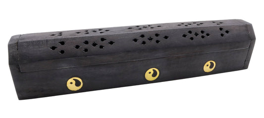 Porte-Encens Bois Coffret Noir Ying Yang 30cm