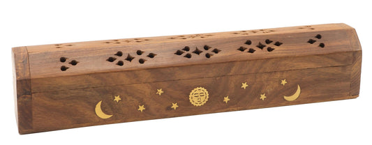 Porte-Encens Bois Coffret Lune & Soleil 30cm
