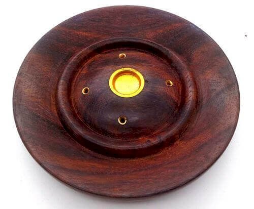 Porte-Encens Bois Rond Fleurs ou Uni 13cm