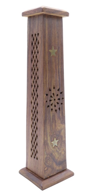 Porte-Encens Bois Tour Etoiles 30cm