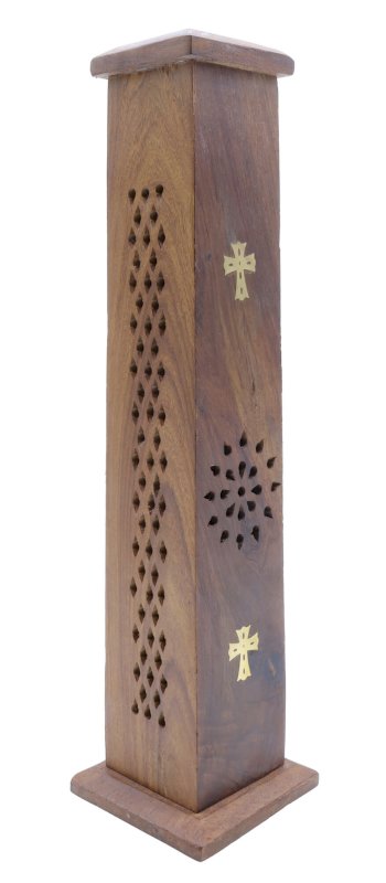 Porte-Encens Bois Tour Croix 30cm