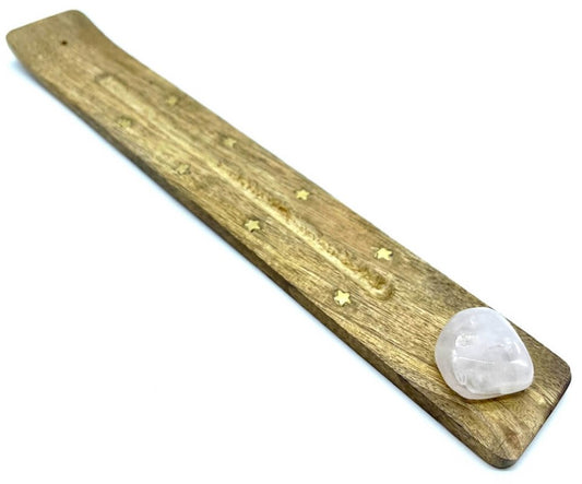 Porte-Encens Bois Ski 25cm + Quartz Rose