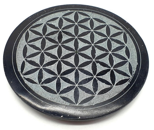 Porte-Encens Pierre Rond Fleur de Vie 10cm