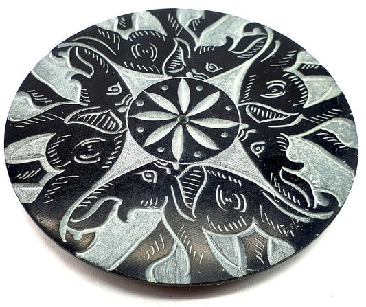Porte-Encens Pierre Rond 4 Elephants 10cm