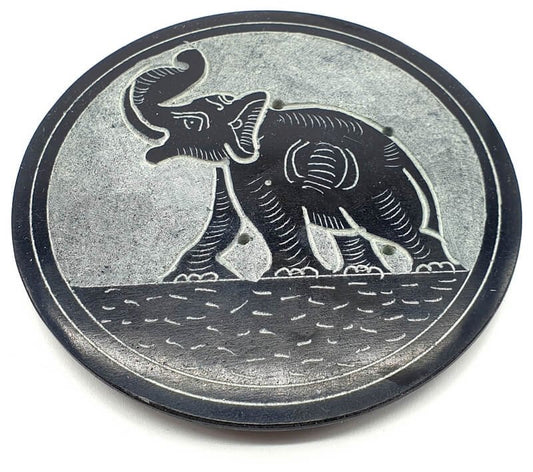 Porte-Encens Rond en Pierre, Éléphant 10 cm