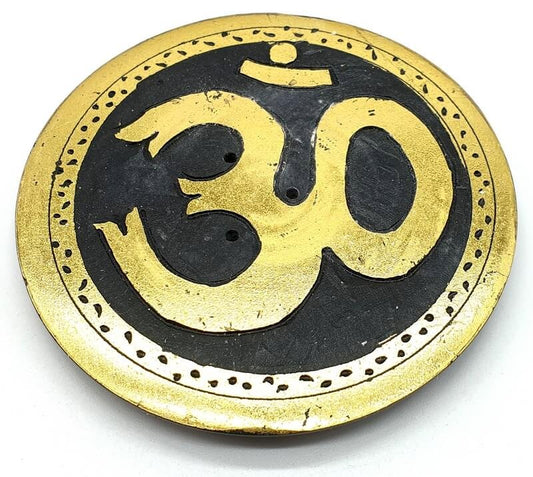 Porte-Encens Pierre Rond OM Doré 10cm