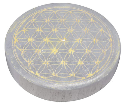 Porte-Encens Sélénite Fleur de Vie Doré