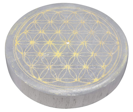 Porte-Encens Sélénite Fleur de Vie Doré