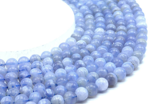 Perles Calcédoine Bleue 'AA' sur fil