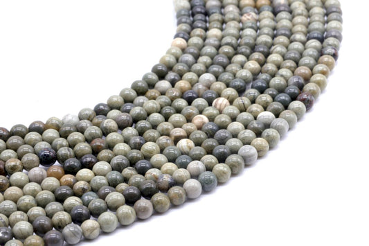 Perles Jaspe Feuille d'Argent sur fil