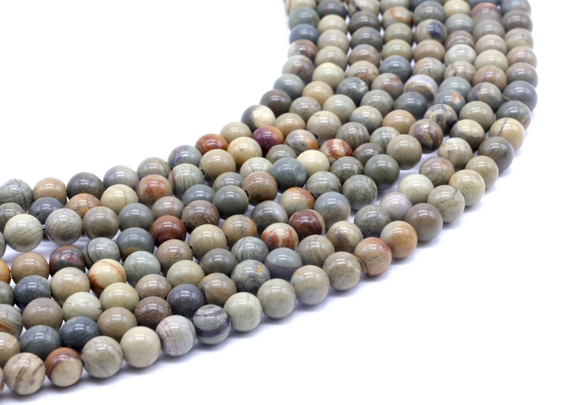 Perles Jaspe Feuille d'Argent sur fil