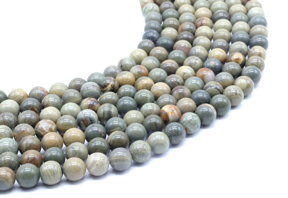 Perles Jaspe Feuille d'Argent sur fil