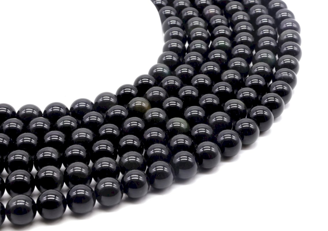 Perles Obsidienne Noire Dorée sur fil